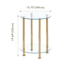 2 Tier Clear Tempered Glass Side End Table Storage Shelf Golden Legs Living Room