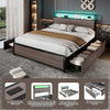 DOUBLE BED FRAME WITH LED LIGHTS, 4 DRAWERS, CHARGING STATION METAL PLATFORM BED