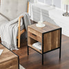 Bedroom Bedside Table Mini Side Table with Drawer Wooden Metal Frame Night Table