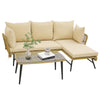 3Pcs Outdoor Garden Wicker Furniture Set L-Shaped Metal Frame Sofa Table Set