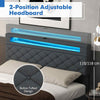 King Size Bed Frame w/ Led Lights & Charging Station-Grey