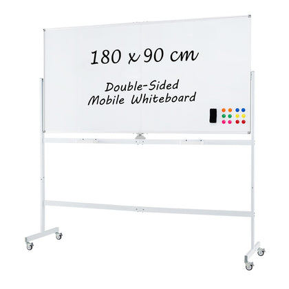 180x90CM Rolling Whiteboard on Wheels Double-Sided Magnetic Whiteboard