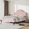 4ft6 Double Size Bed Frame Velvet Upholstered Platform Bed with Headboard Pink