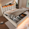 6FT SUPER KING OTTOMAN BED FRAME WITH STORAGE, LED LIGHTING, USB TYPE-C, BEIGE