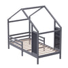 3ft Single Kids House Bed Frame Solid Pine, Grey 197x97cm, Mattress Not Included