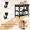 Kitchen Island Dining Room Serving Trolley with 2 Open Shelves-Black