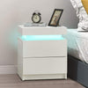 High Gloss BedsideTable Cabinet Storage 2 Drawers with LED Light Bedroom White