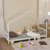 Pine Wood Kids Single Bed Frame House Childrens Bedroom Furniture w/ Roof Canopy