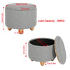 Round Stool with Storage Space Footstool Linen Cover Padded Ottoman Wood Legs