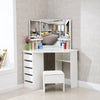 White Corner Dressing Table Makeup Desk Mirror Stool 5 Drawers 3 Mirrors CLIPOP