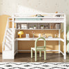 Single Pinewood Loft Bed Frame High Sleeper Bunk Bed w/ Storage Stair Study Desk