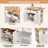 ROLLING KITCHEN ISLAND WITH DROP LEAF TOP, 2 STORAGE DRAWERS & SPICE RACK, WHITE