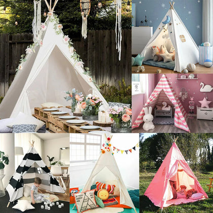 Large Canvas Kids Teepee Tent Play House Childrens Camping Wigwam with Floor Mat
