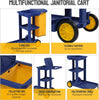 3 Tier Cleaning Trolley On Wheels Janitorial Storage Cart with Organizer Bins