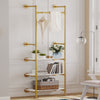 Large Industrial Pipe Clothes Rail Gold Garment Rack 3 Tier Wooden Shelf Closet