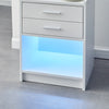 White LED Bedside Cabinet Table Side Table Display Drawers Shelf Storage Socket