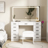 Dressing Table and Stool set 11 Drawer Makeup Table with Glass Top Vanity Desk