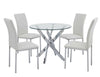 Round Glass Dining Table and 4 Faux Leather Chairs Set Home Kitchen Furniture