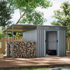 Galvanized Steel Outdoor Garden Storage Shed W/ Open Shed for Bike Tool 5.5x9FT