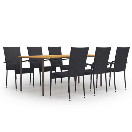 7 Piece Garden Dining Set Poly Rattan Black
