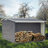 8X8FT Garden Log Storage Shed Galvanised Steel Grey Outdoor Firewood Store House