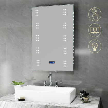 60 LED Light Bathroom Mirror Touch Sensor Clock Shaver Socket Demister UK