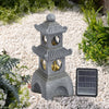 2 Tiers Stone Tower Garden Water Feature Solar LED Cascading Fountain Outdoor UK