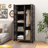 Bedroom Clothes Organizer Storage Cabinet Wicker Wardrobe-Coffee