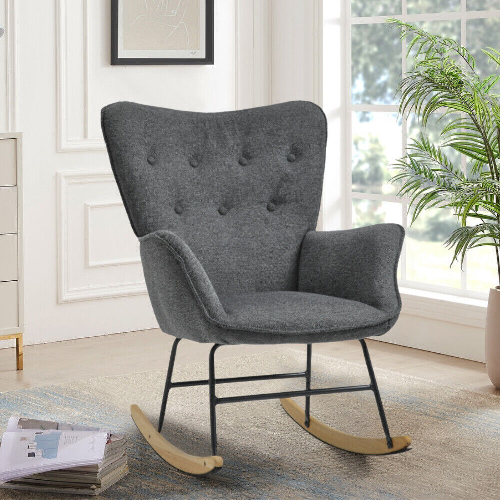 Modern Upholstered Rocking Chair Relaxing Rocking Armchair Single Sofa Wing Back