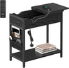 Narrow Side Table with USB Ports & Storage, Nightstand for Bedroom, Black