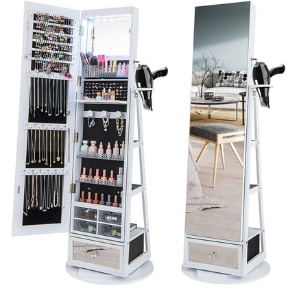 4 IN 1 Swivel Jewelry Cabinet Lockable Jewelry Armoire w/ Full-Length Mirror