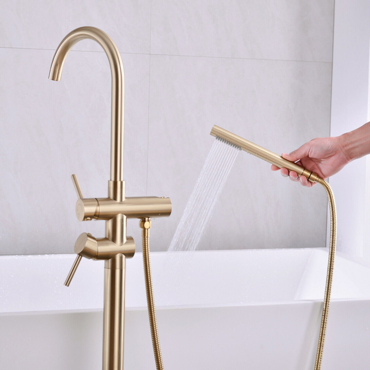 Brass Bathroom Bathtub Mixer Taps Bath Filler Spout And Handheld Shower Set UK