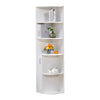 170cm Corner Cabinet with 5-Tier Round Corner Shelves & 1 Door Storage White