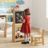 Kids Study Table Set with Chair Easel Whiteboard Paper Roll Storage Natural