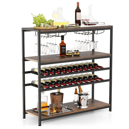 5-tier Wine Rack Table Freestanding Bar Wine Racks With 4 Rows of Glass Holders