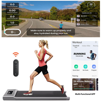 1-12km/h Treadmill w/ App & Remote Control & Speaker Walking Running Pad Machine