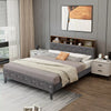 King Size Bed Frame Upholstered Platform Bed Slat Support W/ Storage Headboard