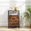 Industrial Rustic Wood Storage Cabinet with Shelves & Fabric Drawers Metal Legs