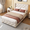 3ft Upholstered Single Bed Frame with Button & Rivet Upholstery, 90x190cm, Beige