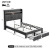 Double Bed Frame with 2 Storage Drawers, Charging and Lighting Headboard Grey