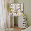 Corner Dressing Table with LED Lights Vanity Makeup Desk with Mirror & 5 Drawers
