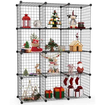 12 Cube Storage Shelf Rack DIY Wire Grid Bookcase Display Cabinet Organiser