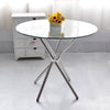 Glass Round Dining Table Set And Chairs Faux Leather Modern Chrome Legs Kitchen