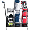 Golf Bag Storage Rack For Garage Double Golf Bag Organizer w/ Lockable Wheels