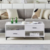 White High Gloss Glass Coffee Table Rectangular Living Room Modern Storage MDF