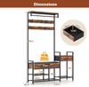 Hall Tree Coat Rack Shoe Storage Bench Lift Top Hooks Industrial Brown Steel