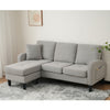 3 SEATER SOFA LINEN L-SHAPED CORNER SOFA W/ REVERSIBLE CHAISE LOUNGE COUCH GREY