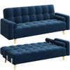 Royal Blue Velvet Convertible Sofa Bed 3 Seater Futon & 2 Bolster Pillows