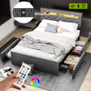 Double Bed Frame Bed Platform with LED Lights Upholstered Headboard 4 Storage
