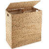 Water Hyacinth Double Laundry Hamper Washing Basket Bin With 2 Compartments Lid